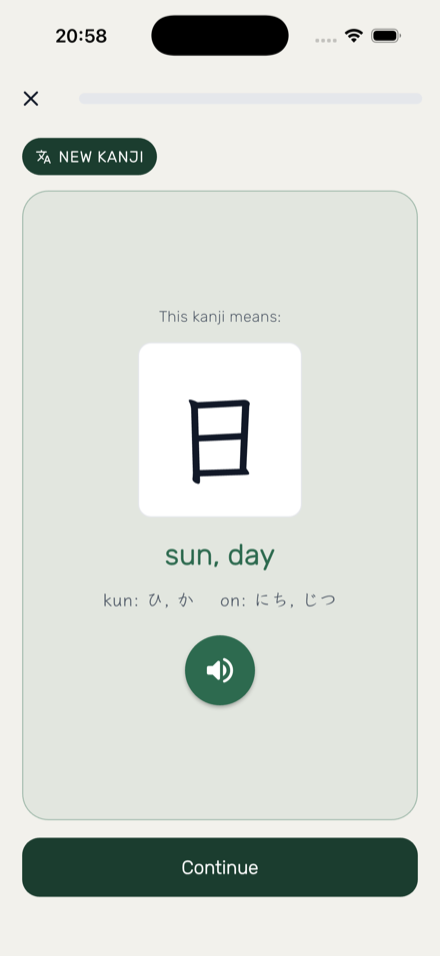 HeyShima teaching the kanji 日, meaning sun or day, with its readings